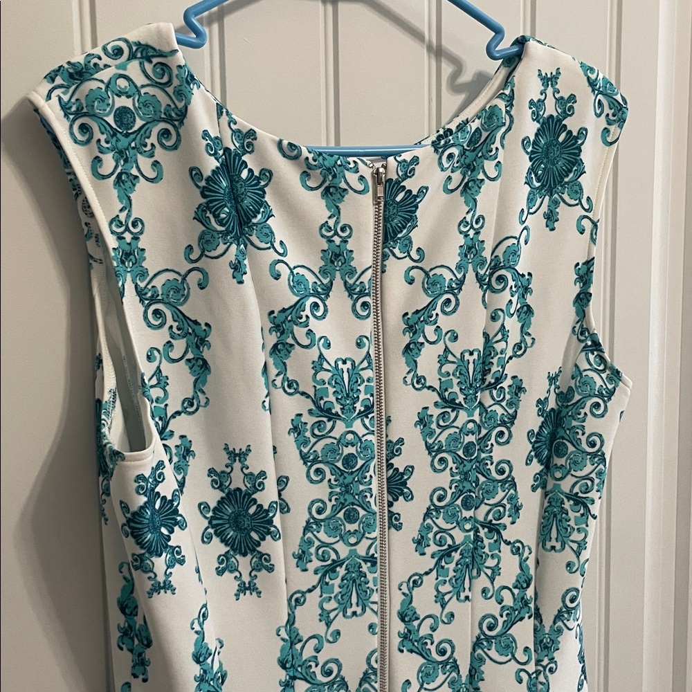 Danny & Nicole White and Teal Printed Midi Dress - Picture 7 of 8